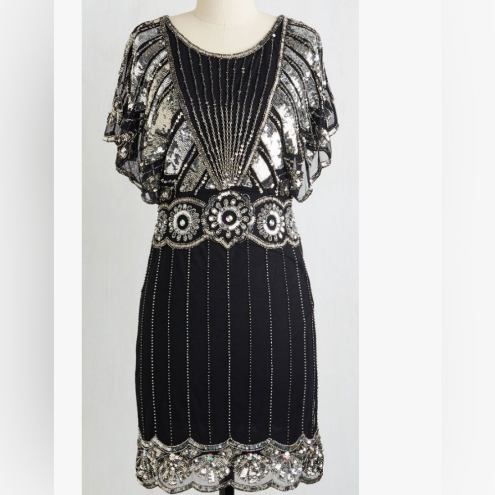 Froch and Frill Elegant Black and Silver Sequin Dress - Picture 1 of 7